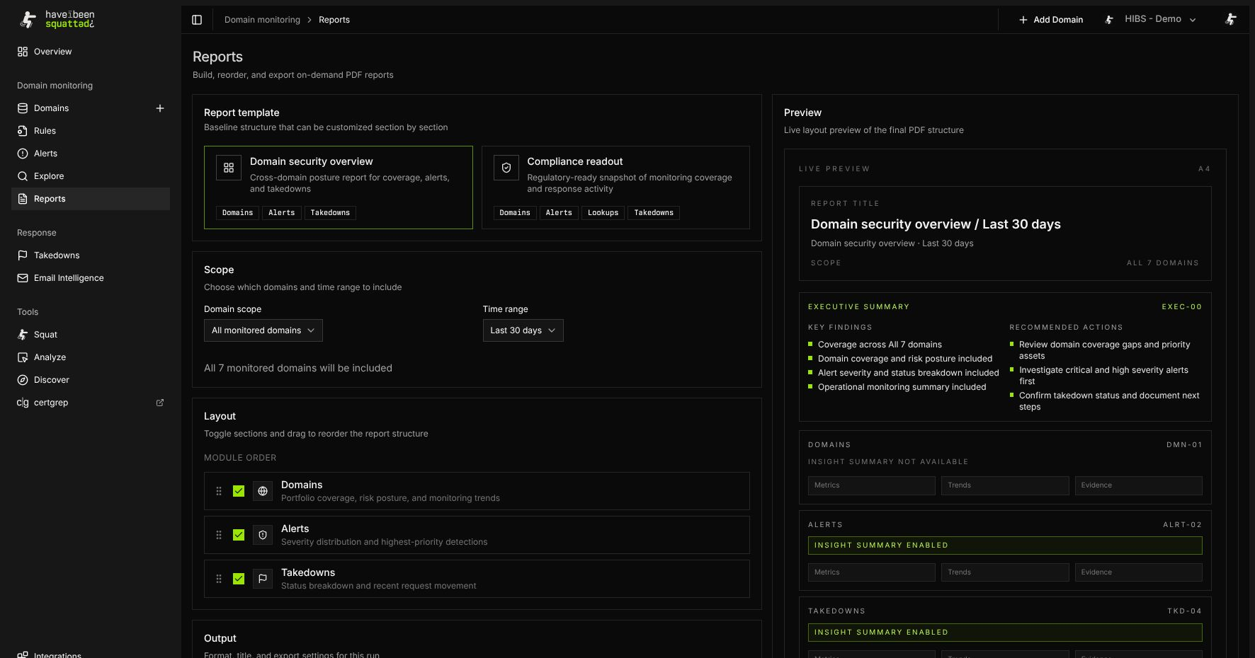 Reports builder