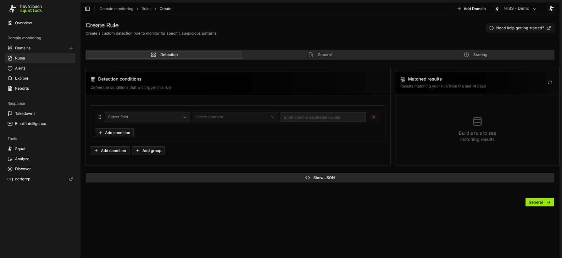 Rule builder status selector